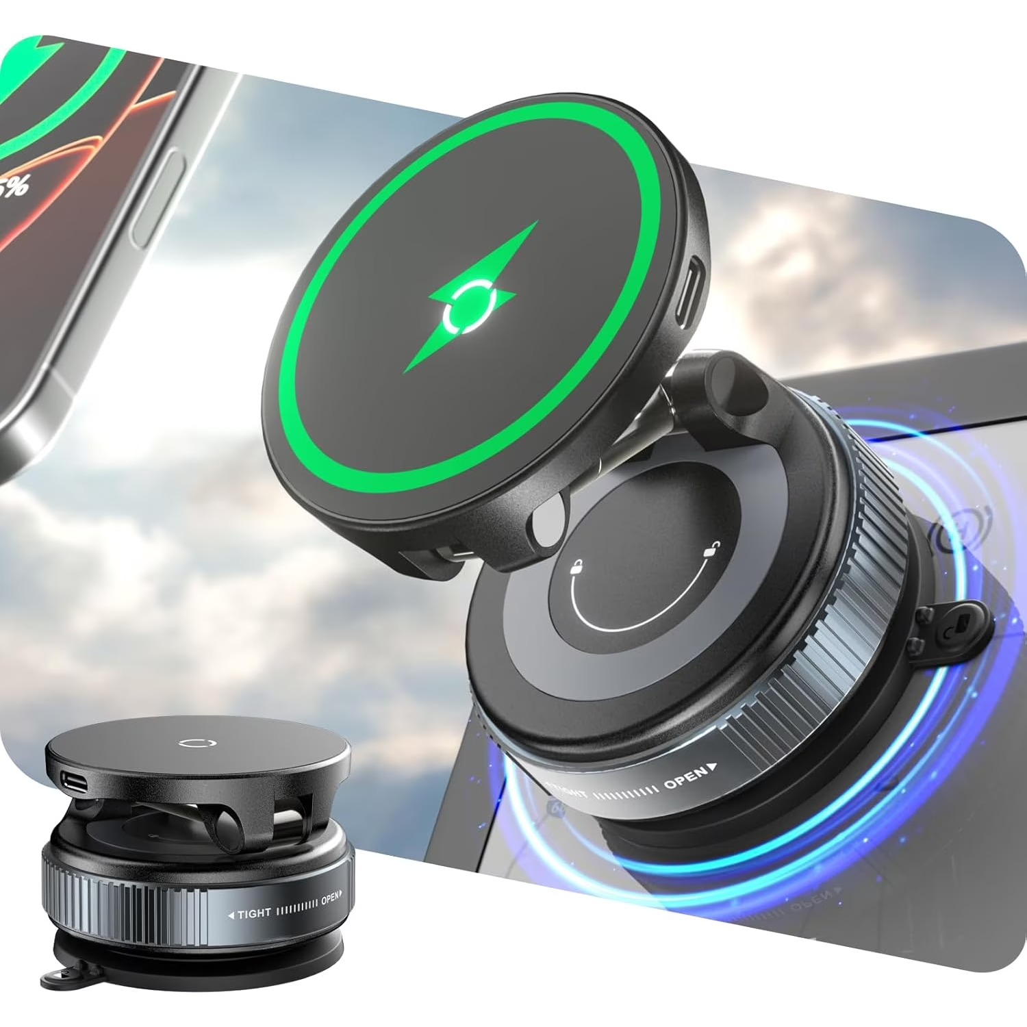 Wireless Car Charger Mount Fast Charging - Беспроводное быстрое зарядное устройство 15 Вт
