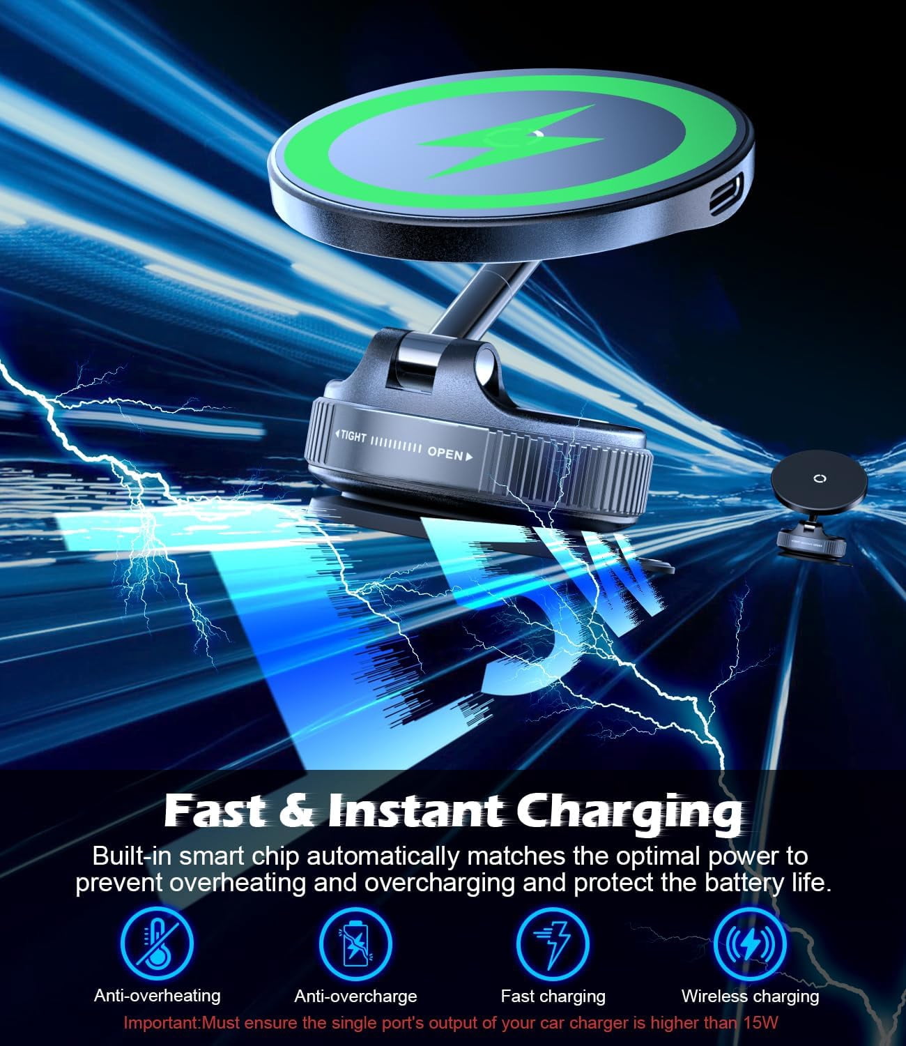 Беспроводное быстрое зарядное  – обзор и цена Wireless Car Charger Mount Fast Charging